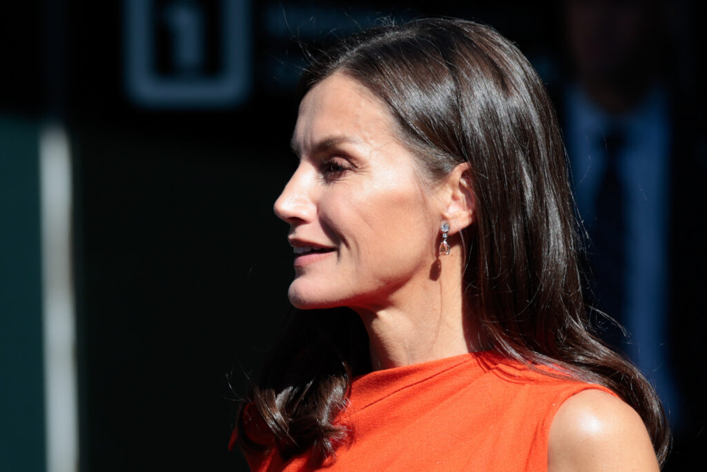 Queen Letizia on her arrival at the presentation of the Gold Medals for Merit in the Fine Arts 2021