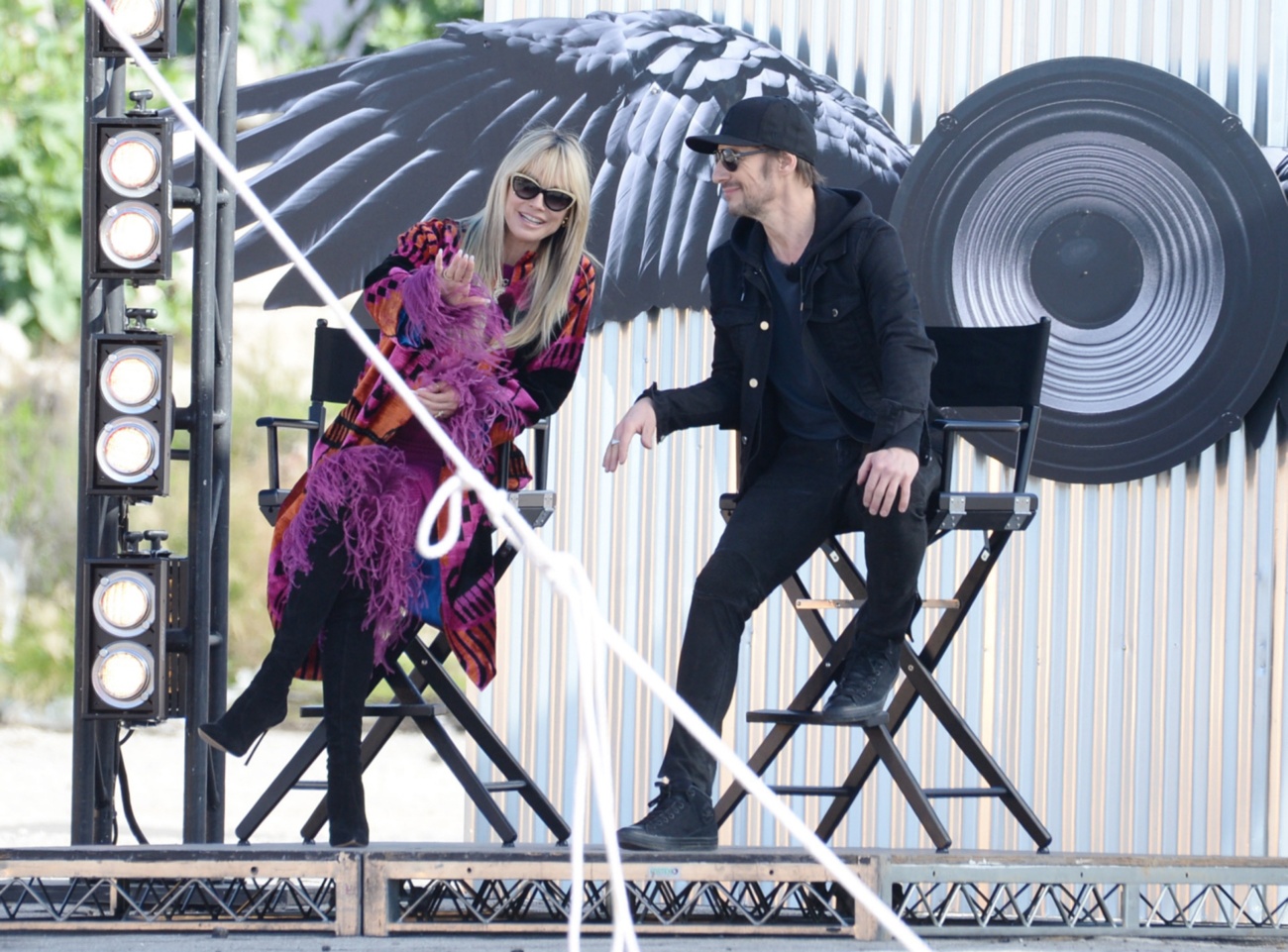 Heidi Klum and her flashy coat on the set of Germany’s Next Top Model in Los Angeles