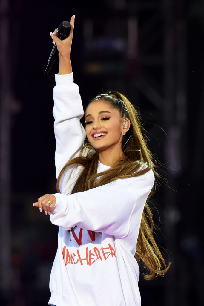 Singer Ariana Grande performing during One Love Manchester concert Singer Ariana Grande performing during One Love Manchester concert