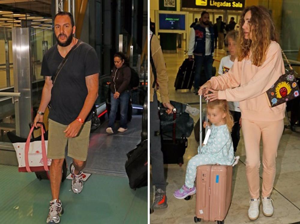 Borja Thyssen y Blanca Cuesta, a su llegada a Madrid con sus hijos tras disfrutar de sus vacaciones de Semana Santa Borja