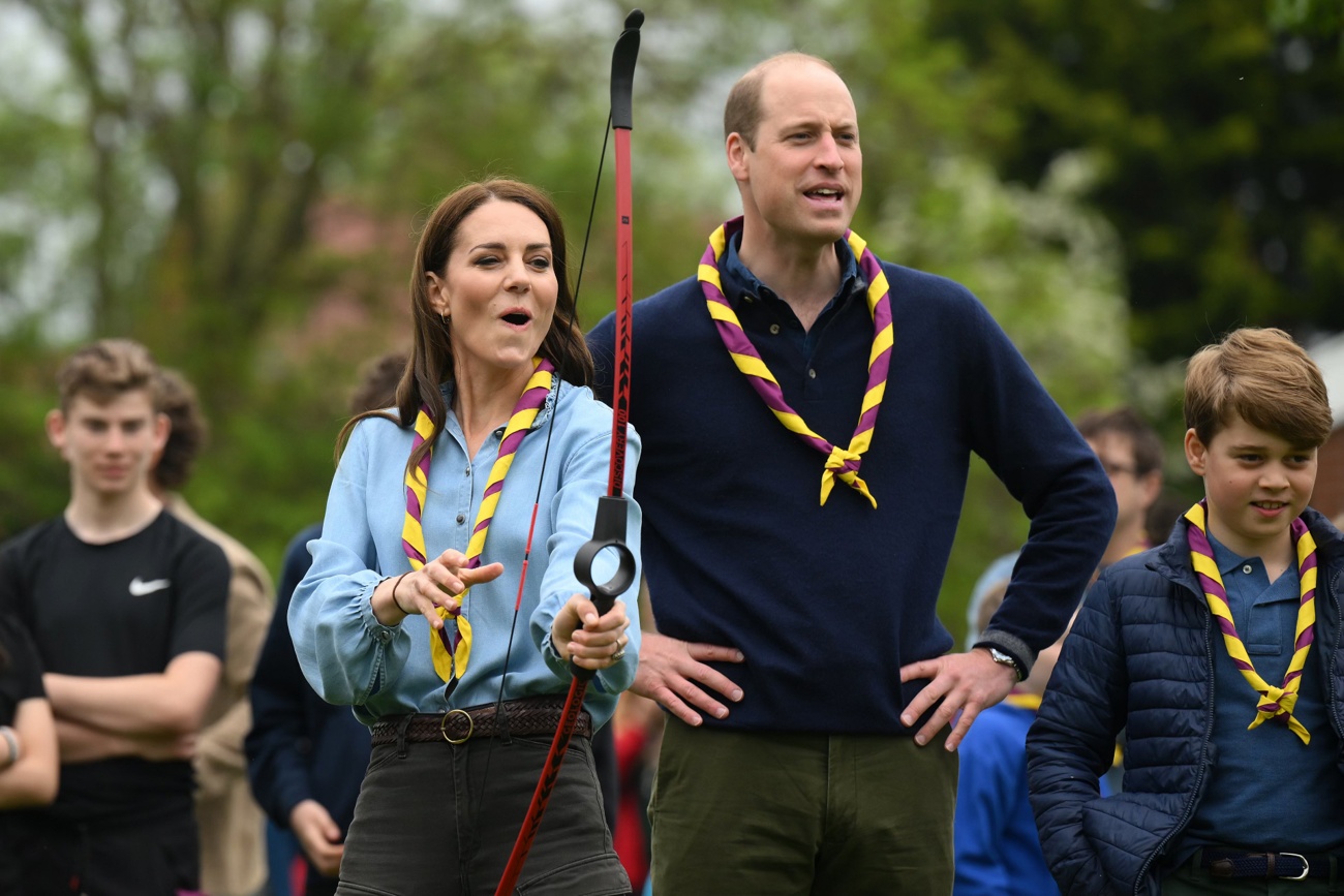 Little George, Charlotte and Louis join Kate and William on a tiring and enjoyable workday